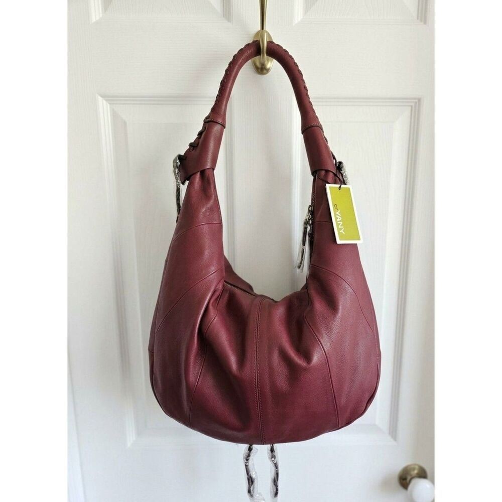 NWT orYANY Lottie Jasmine Expandable Leather Hobo Bag Burgundy Large Purse